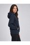 Women's Navy Blue Hooded Basic Slim Fit Sweatshirt with Pockets - 4