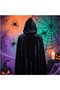 170cm All Black Velvet Hooded Cloak for Adults, Death Reaper Wizard Role Playing Cloak, Ghost Festival Personalized Horror Dress Up Prop Cloak, Halloween Ball Party Cosplay Costume for Men and Women - 8