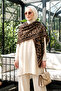 Women's Leopard Patterned Cashmere Textured Triangle Shawl 1314 Brown
