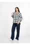 Women's Winter Blue Livia Sequin Stone Printed Plaid Pattern Lumberjack Shirt 3034 - 3