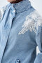 Women's Shoulder Sequin and Lace Embroidered Double Pocket Zippered Jacket Ice Blue - 6