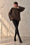 Women's Tok Textured Combed Cotton Basic Blouse Loose Sleeves Crew Neck My7204 - 4