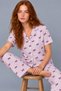 Women's Striped Bowknot Patterned Purple Short Sleeve Pajama Set 4811 - 3