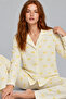 Women's Striped Bowknot Patterned Yellow Long Sleeve Pajama Set 4796 - 2