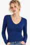 Women's Deep U Neck Long Sleeve Basic Blouse