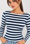 Women's Striped Boat Neck Long Sleeve Slim Fit Basic Blouse - 4
