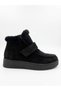 Women's Leather Black Suede Fur Detailed Thick Sole Velcro Sneaker Boots - 2