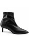 Women's Black Leather Pointed Toe Thin Heeled Zippered Ankle Boots - 3