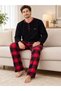 Men's Plaid Detailed Buttoned Long Sleeve Fleece Pajama Set
