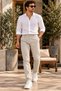 Men's Linen Look Beige Trousers - 4