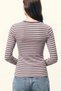 Women's Stretchy Fabric Slim Fit Long Sleeve Striped T-Shirt - 5