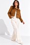 Women's Tan Suede Patch Pocket Slim Shirt Collar Jacket - 3