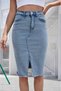 Women's High Waist Front Slit Short Denim Skirt - 2