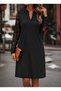 Women's long sleeve v-neck short janjan crepe dress with lace sleeves and buttoned neckline. - 2
