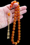 Special Boxed Veined Amber Prayer Beads - Countersunk Hole Men's Gift Prayer Beads (12.5X13.5 mm)