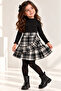 Girl's Gray Plaid Ruffled Soft Textured Cotton Skirt - Plaid Patterned Skirt - 2