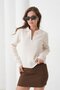 Women's Ribbed Polo Collar Sweater with Zipper Detail, Soft Textured 12356 - 3