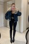 Fur Collar Stone Embellished Premium Denim Coat - 4