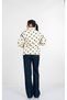 Women's Winter Navy Blue Polka Dot Plush Fleece Jacket with Stand Collar, Snap Closure, Pockets, Ecru Red Patterned Jacket 4099 - 3