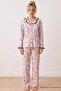 Pink Tulip Patterned Wrinkled Buttoned Ruffle Pajama Set 26223941-9 - 2