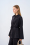 Women's Skirt with Stitching Detail, Tie-Waist Shirt Collar, Trouser Suit, Black - 3