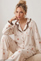 Cream Floral Patterned Wrinkled Buttoned Ruffle Pajama Set 26223941-13