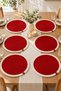Christmas Concept Red Cream Round Platter / Stitched American Serving Dish / Christmas Table Decoration - 2