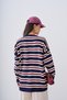 Women's Stripe Pattern Crew Neck Knitwear Sweater Navy Blue - 5