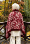 Women's Floral Patterned Woven Poncho Pnc06 Claret Red - 2