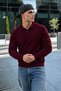 Men's Polo Collar Long Sleeve Burgundy Knit Sweater - 2