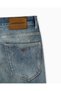 Men's Slim Fit Mid Waist Five-Pocket Flexible Logo Washed Denim Blue Jeans - 3