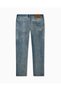 Men's Slim Fit Mid Waist Five-Pocket Flexible Logo Washed Denim Blue Jeans - 2