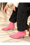 Vienna Pink Suede Pointed Toe 5 cm Thin Heel Women's Boots Botti̇e
