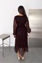 Women's Brown Glittery Patterned Double-Breasted Lapel Draped Detailed Midi Asymmetric Dress Nbk5037 - 4