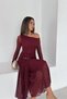 Women's Burgundy Lace One-Shoulder Gold Buckle Draped Midi Dress Nbk5038 - 4