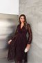 Women's Brown Glittery Patterned Double-Breasted Lapel Draped Detailed Midi Asymmetric Dress Nbk5037 - 3
