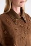 Flower Embroidered Elastic Waist Suede Coat 10752 - 4
