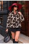 Women's Patterned Stand Collar Zippered Plush Fleece Jacket - 3