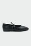Fross Lacing Detailed Black Metallic Leather Women's Flat Ballerinas - 2