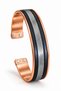 Men's Black Leather Detailed Silver Color Knitted Patterned Thick Copper Handcuff Bracelet - 7