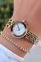 Small Case Gold Color Steel Strap Women's Wristwatch -Waterproof- with Bracelet Gift - 4