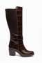 Women's Black Crocodile Patterned Buckle Detailed Thick Heeled Below the Knee Boots