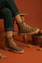 Lola girl's genuine leather leopard print taba boots with lace and zipper - 2
