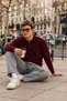 Men's Polo Neck Claret Red Knitwear Sweater - 3