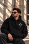 Explore More Premium Oversize Unisex Hoodie – Black Hooded Sweatshirt with Mountain Pattern Print on Front and Back