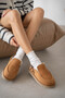 Delsa Adjustable Buckle Detailed Women's Slippers with Fur Inside - Taba Suede - 4