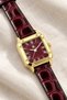 Bellin Women's Wristwatch Burgundy Crocodile Leather Strap Square Screw Gold Case Roman Numeral Luxury Design - 2