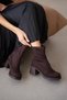 Povin Thick and High Heel Women's Boots - Brown Suede - 3