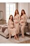 New Season Beige Lace Detailed Buttoned Design Long Sleeve 100% Cotton Maternity Maternity Dressing Gown Nightgown Pajama Set 4-Piece Set - 7