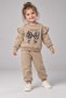 Girl's Bow Patterned 2 Threaded Threaded Top and Bottom Winter 2-Piece Tracksuit Set M00878 Beige - 5